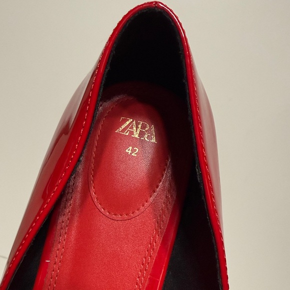 Zara Red Patent Mary Jane Ballet Flats with Ankle Strap - Picture 9 of 13